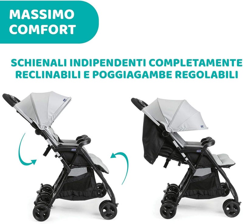 Chicco Ohlalà Twin Stroller 0m-3y, Silver Cat - Image 2